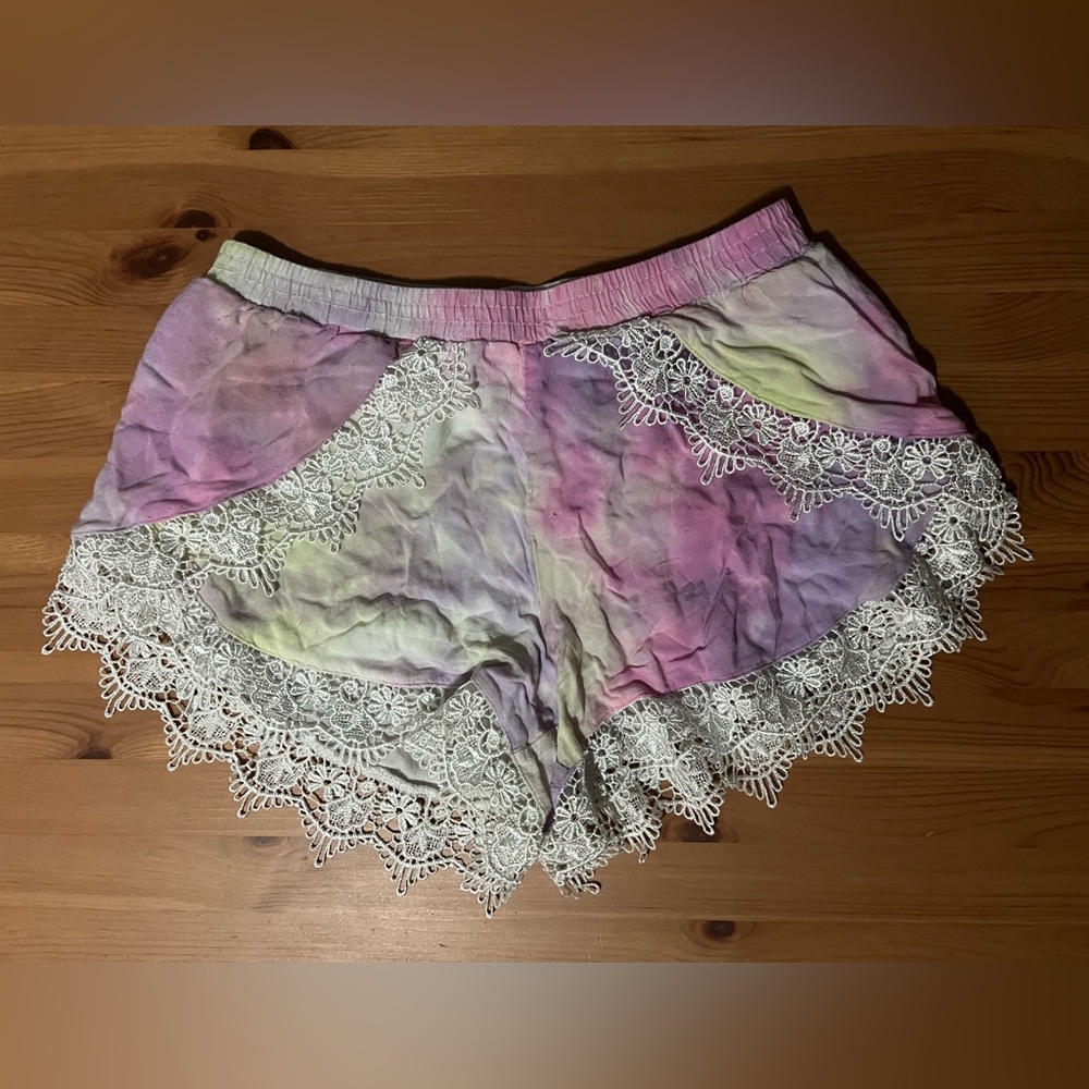 Tie dye and lace sleep shorts - like new